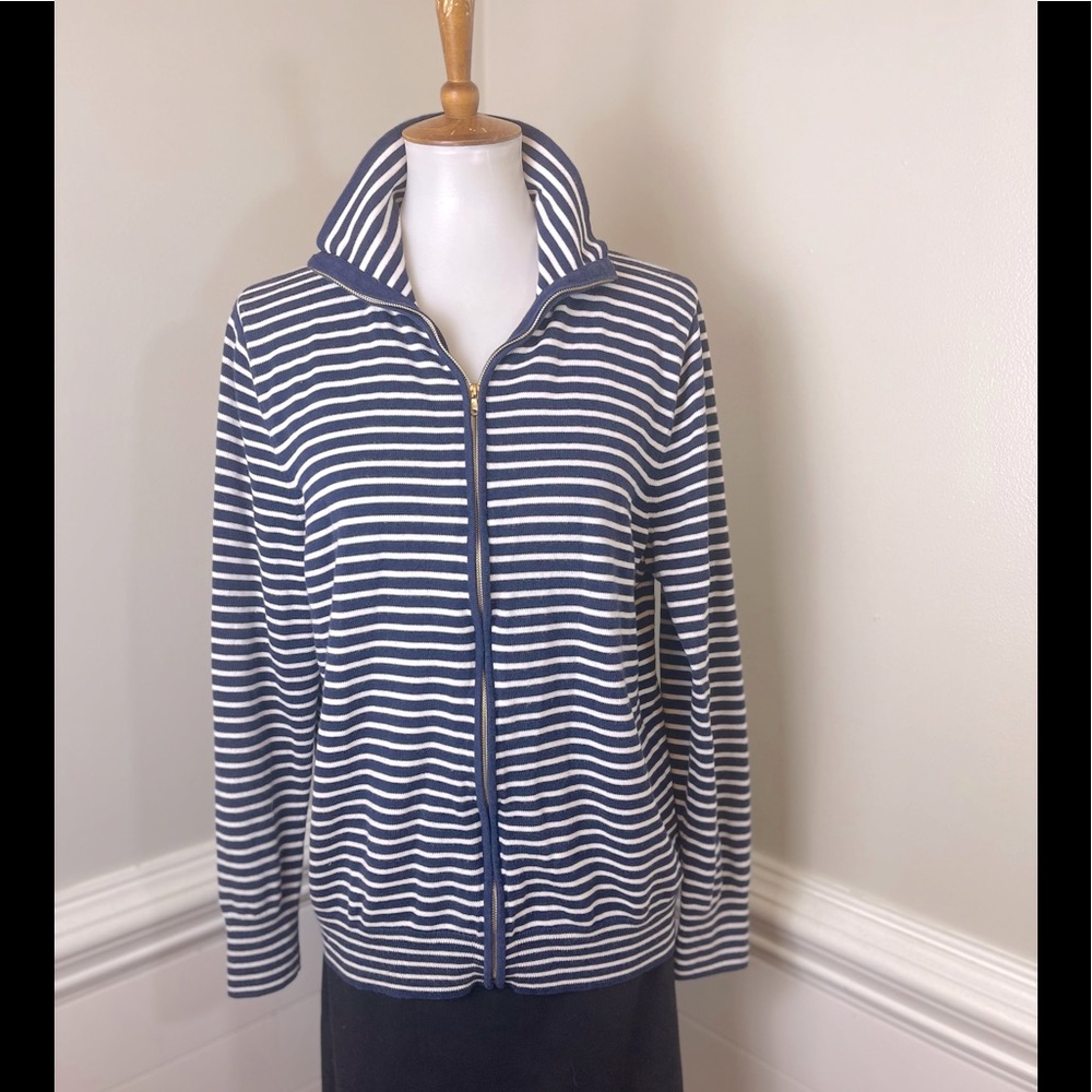 Talbots Striped Knit Zip Front Jacket XL FREE SHIP